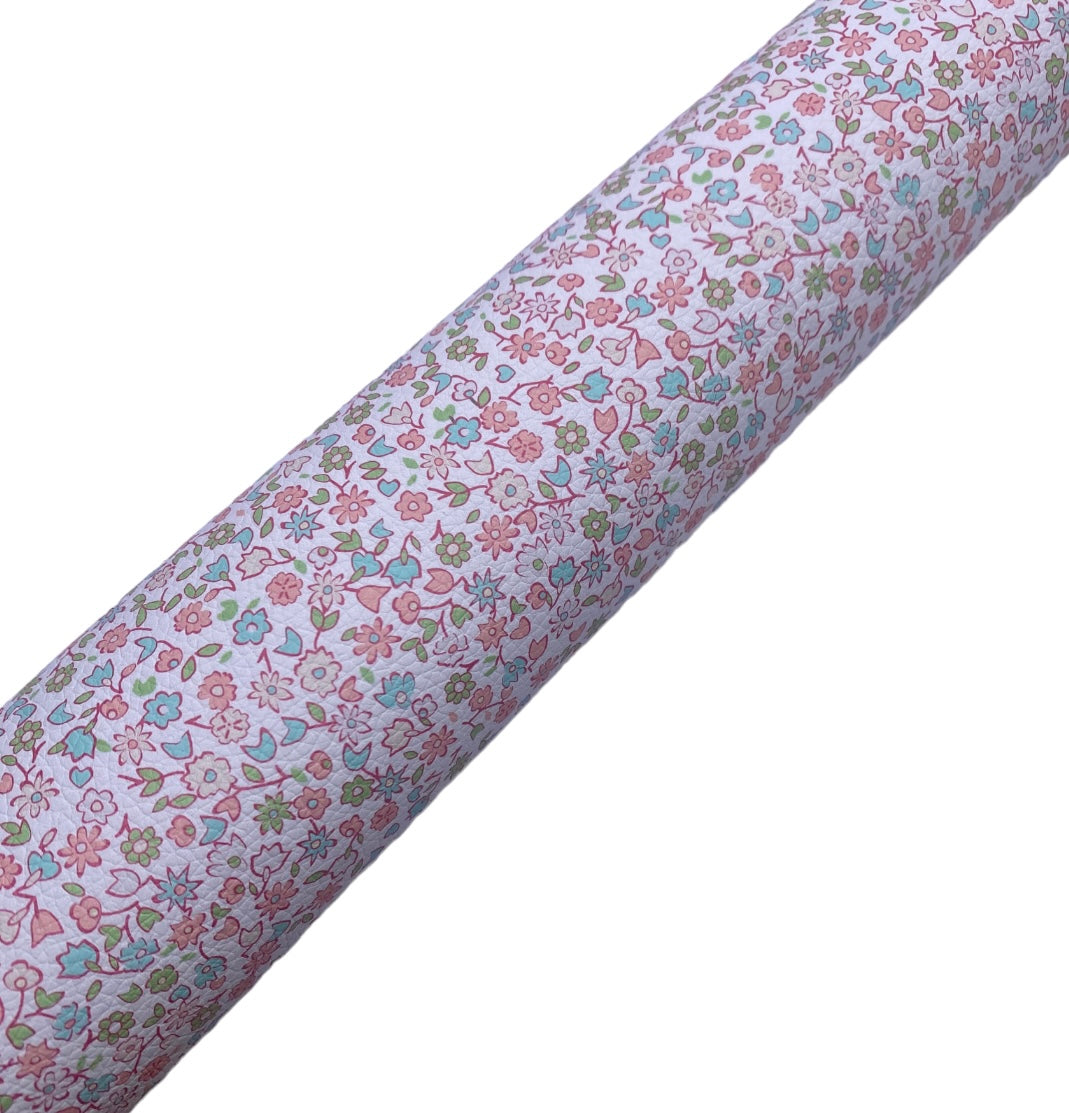 Pink and Blue Floral Leatherette